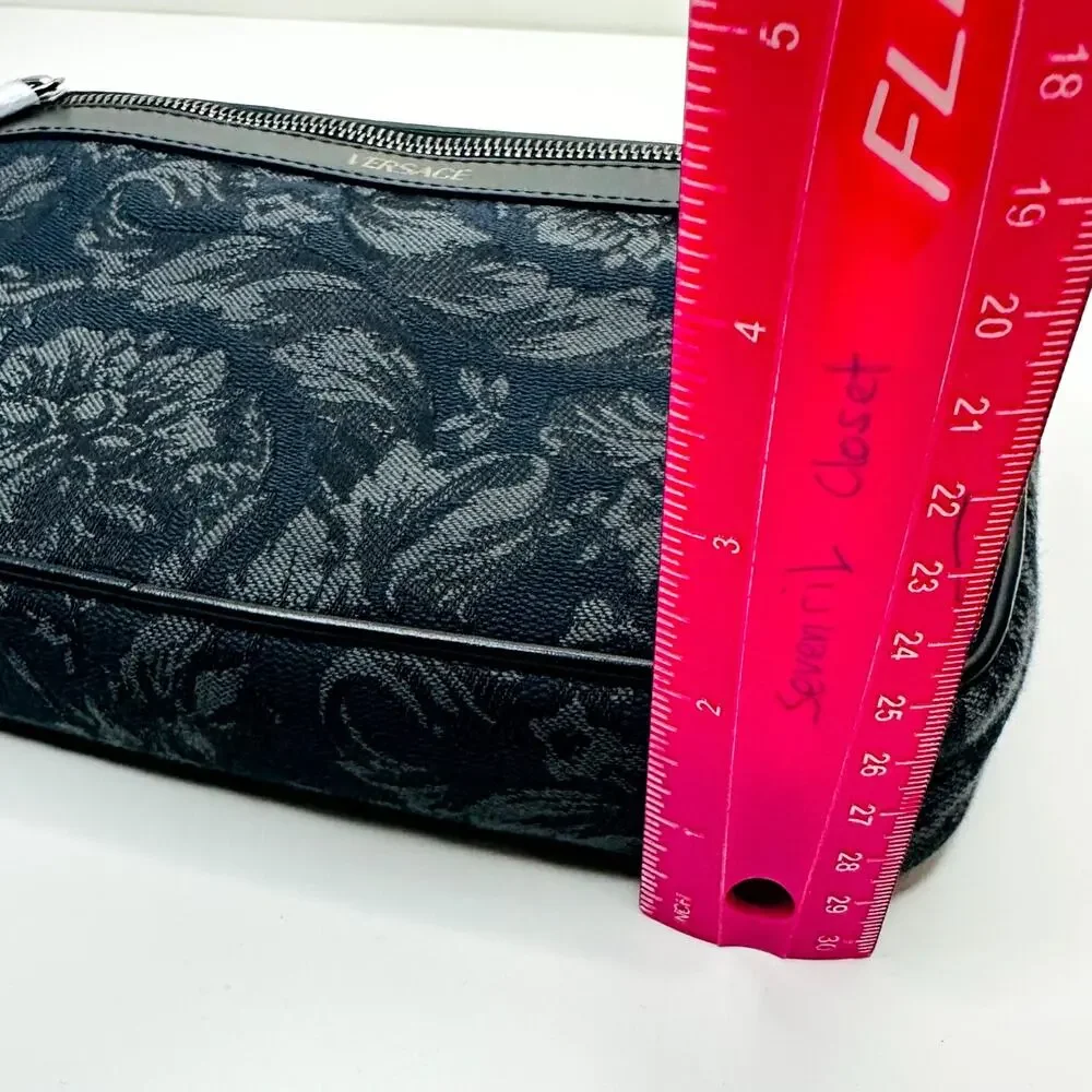 Versace Athena Black Jacquard Barocco Clutch Bag Leather Wrist Strap NWT $995
